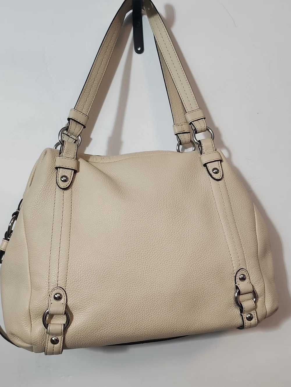 Coach Cream Leather Shoulder Satchel with Silver Hardware